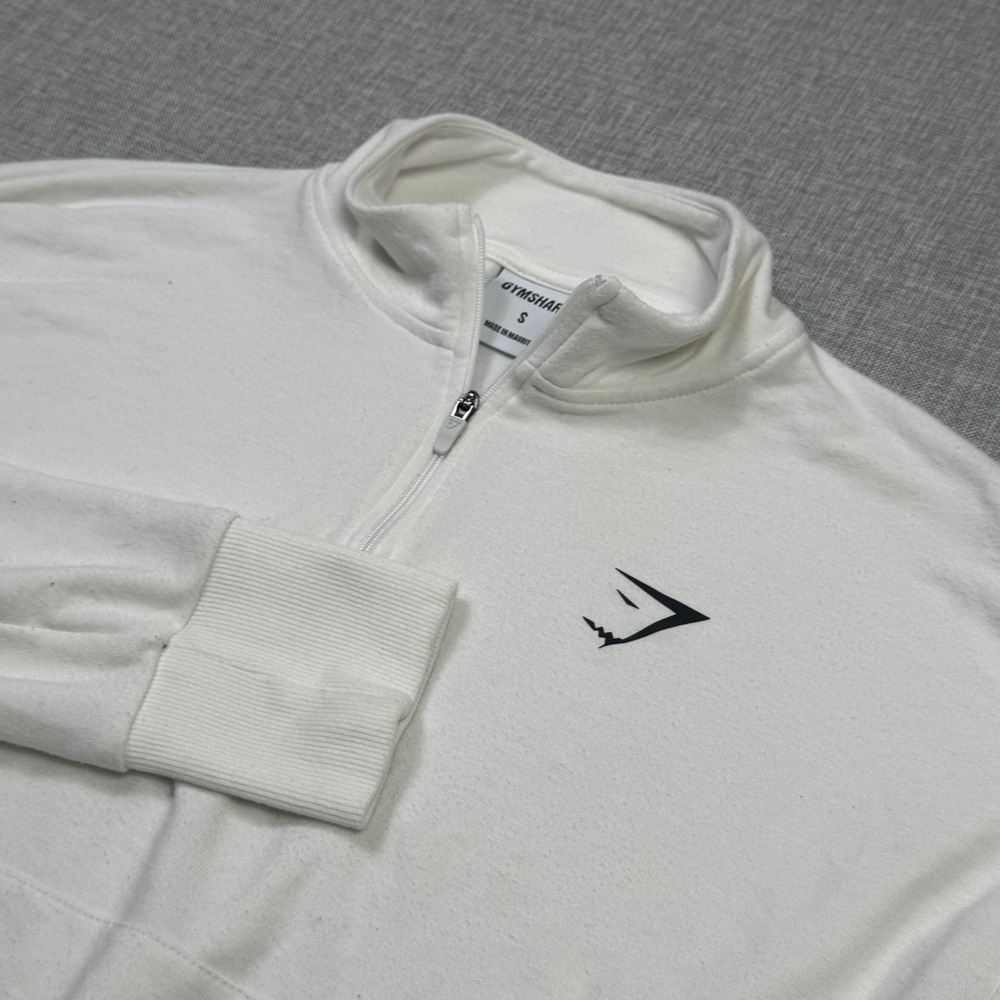 Gymshark‎ 1/4 Zip Cropped Pullover Sweatshirt Womens Small White Mock Neck